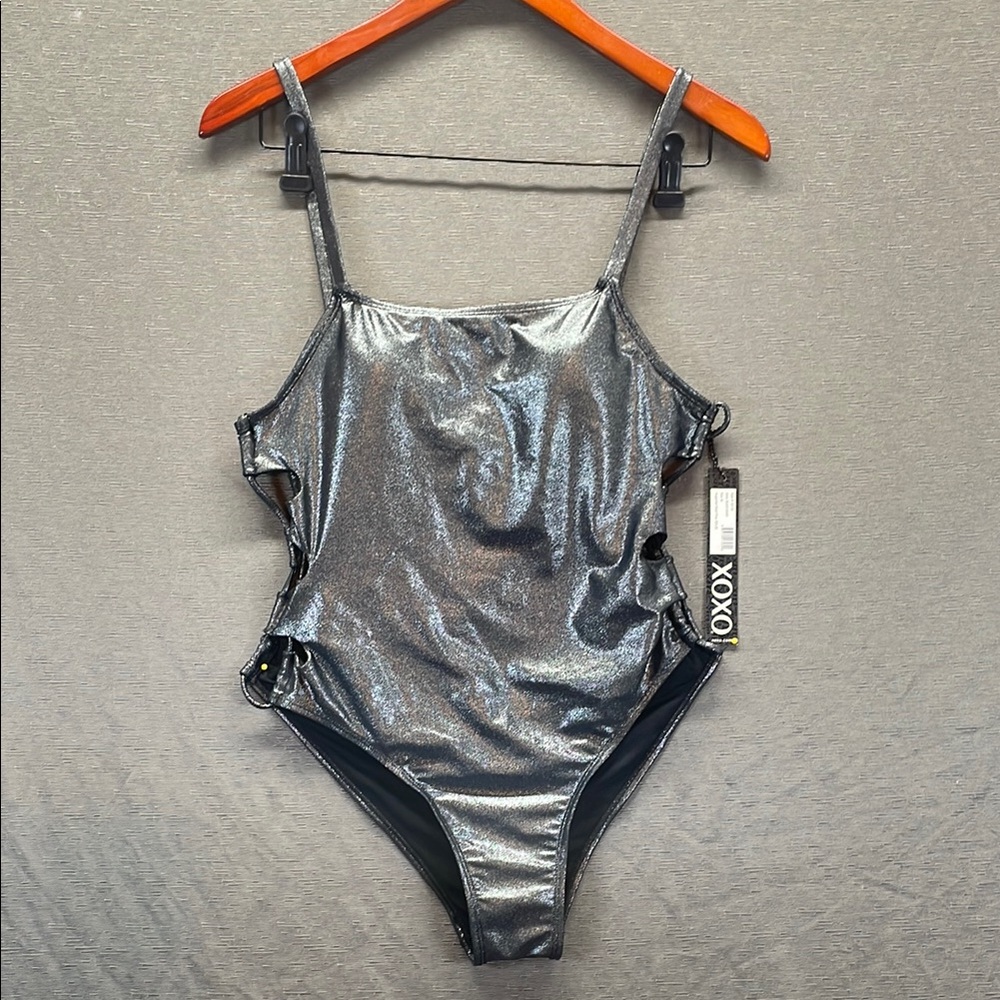 XOXO‎ Silver Metallic One Piece Swimsuit with Spaghetti Straps